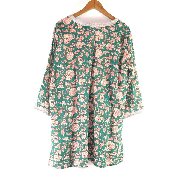NWOT World Market Green Floral Print 3/4 Sleeves V-Neck Tunic size L/XL - Picture 4 of 8